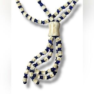 Vintage Shark Vertebrae Necklace – Tribal Ocean Bone & Blue Beads
